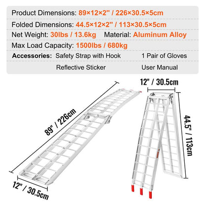 VEVOR 1500 lbs Capacity Folding Aluminum Ramps